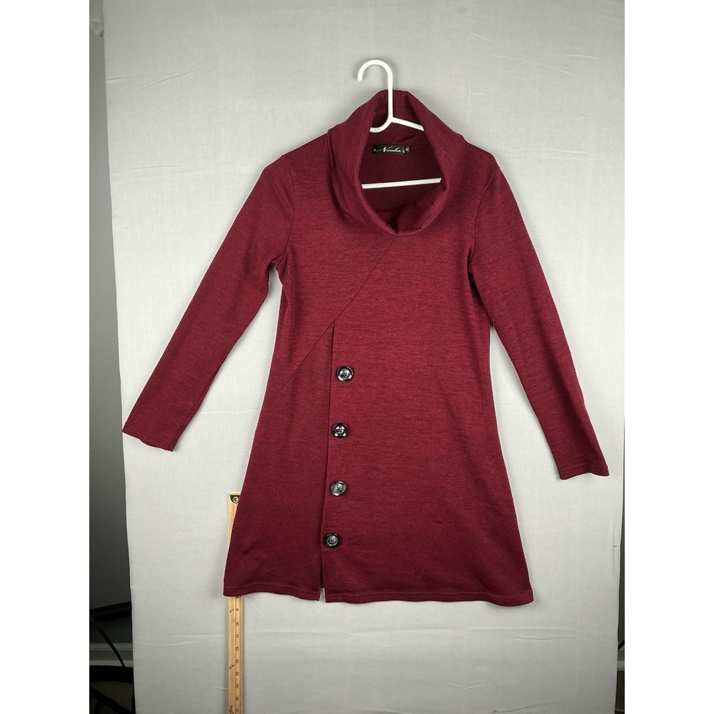 Neesha Maroon Button Front Sweater Dress Womens M Cowl Neck Knit Stretch